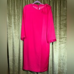 Vintage 80s Nina Ricci Red Midi Bow Dress with Satin Panel. Size M.